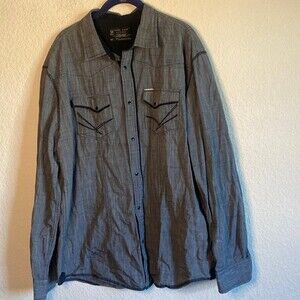 Marc ecko dress shirt gray snap button long sleeve western XL sexy date y2k 90s